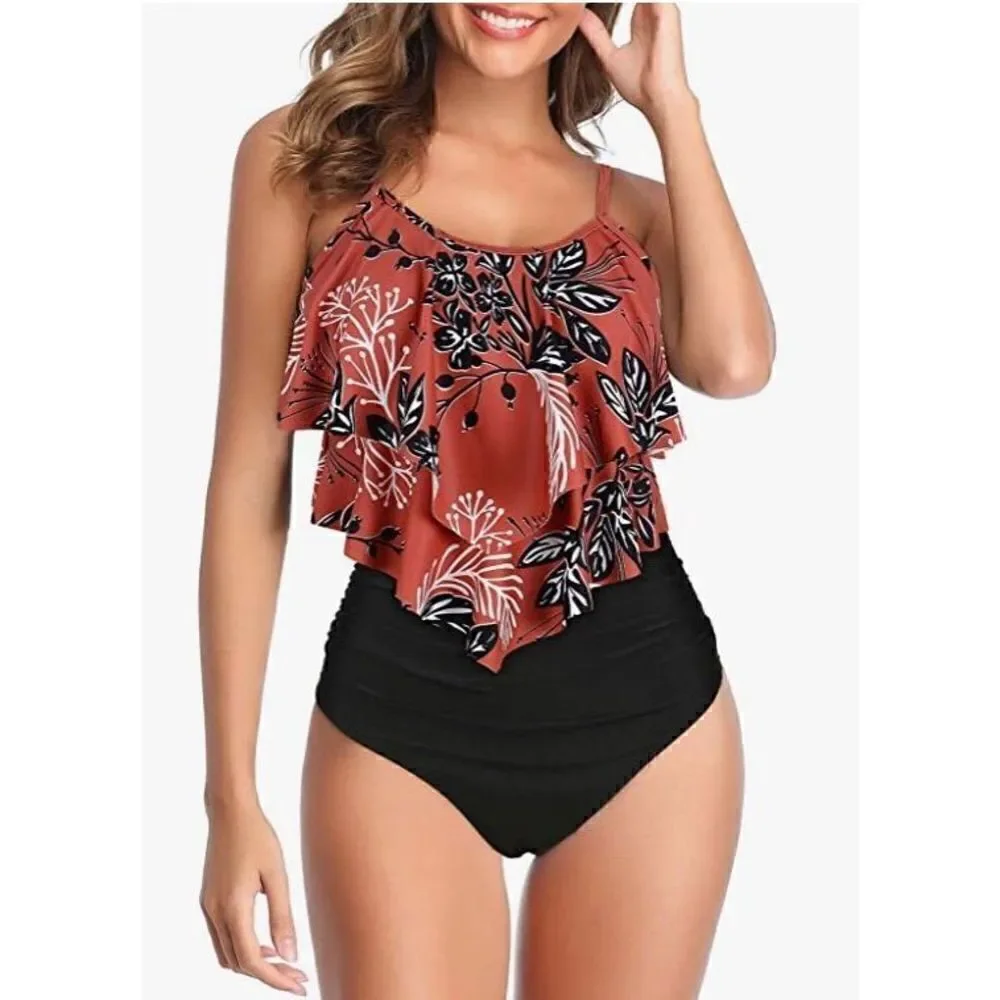 Ruffled Flounce Hi Waist Bikini Set Sizes Small, Medium and XL